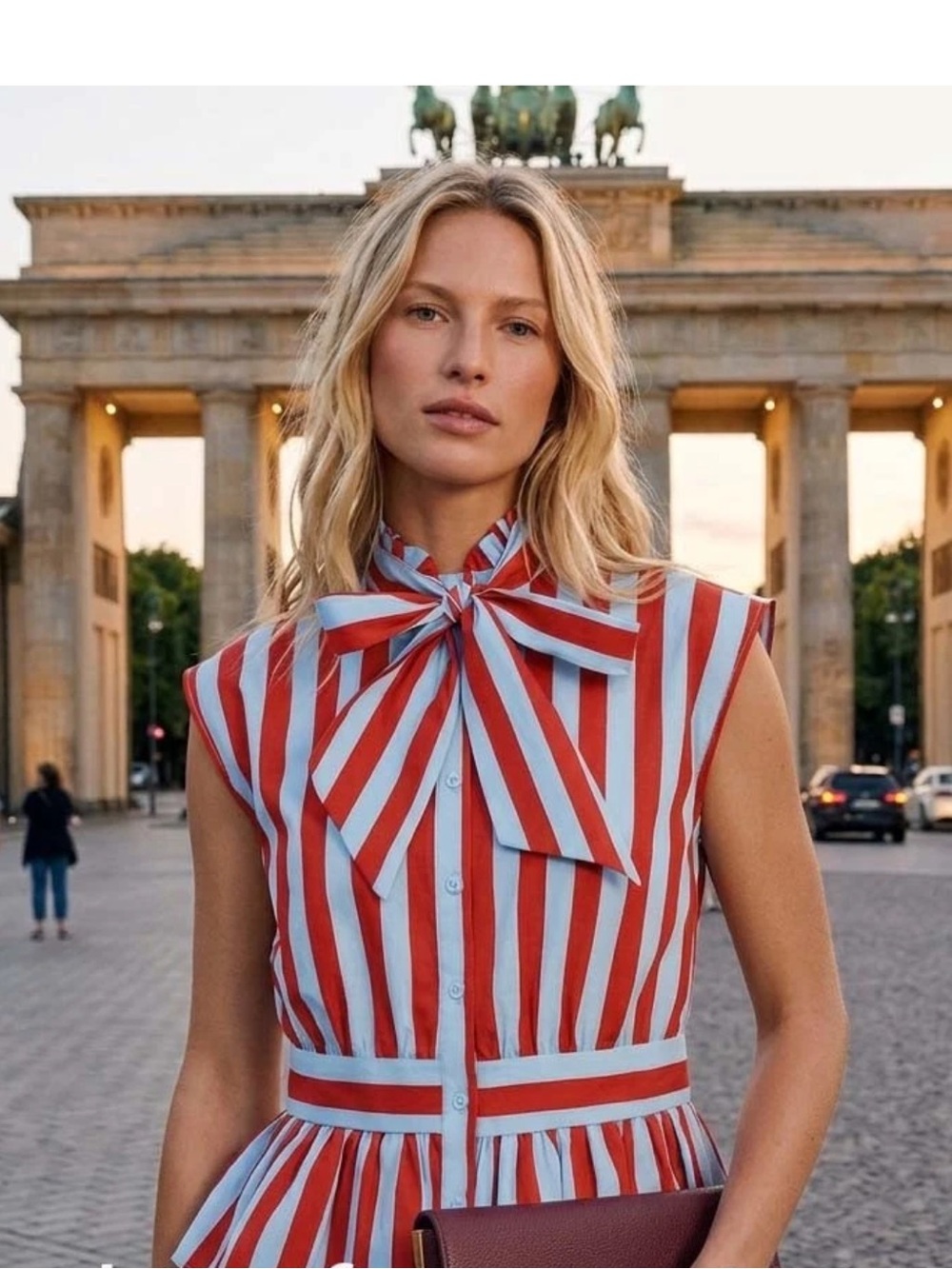 ZARA NEW WOMAN KNOTTED STRIPED BLOUSE RUFFLE REH RED BLUE - Picture 6 of 9